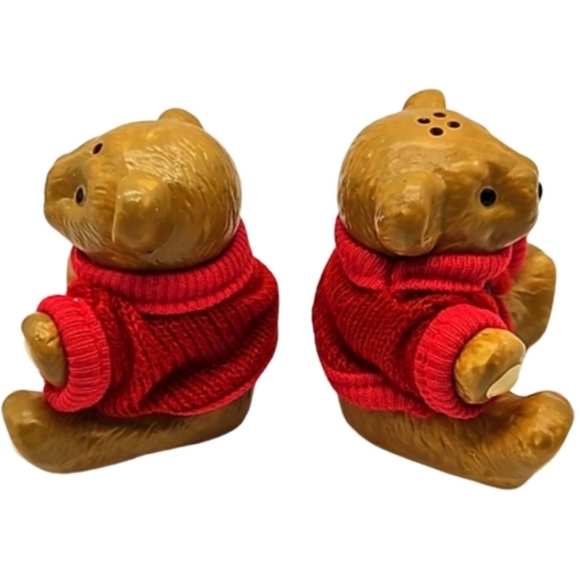 Teddy Bear Pair in Red Holiday Sweaters salt & pepper shakers with stoppers - Picture 5 of 8